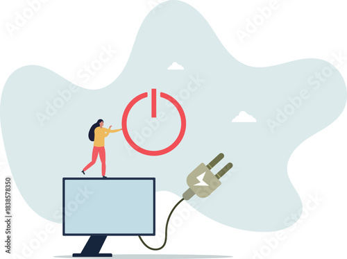 flat vector illustration.switch device to standby mode. Power save concept.life and employment of people.