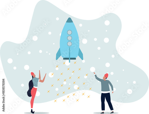 creative team working together. Business communication and collaboration.rocket as a symbol of a startup.life and employment of people.