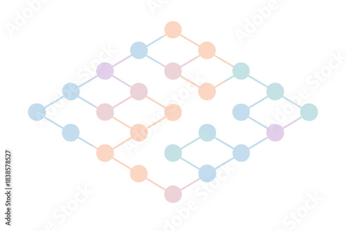 Pastel Sphere Network. Isometric vector illustration set Geometric dot grid: network of connected spheres arranged diagonally,