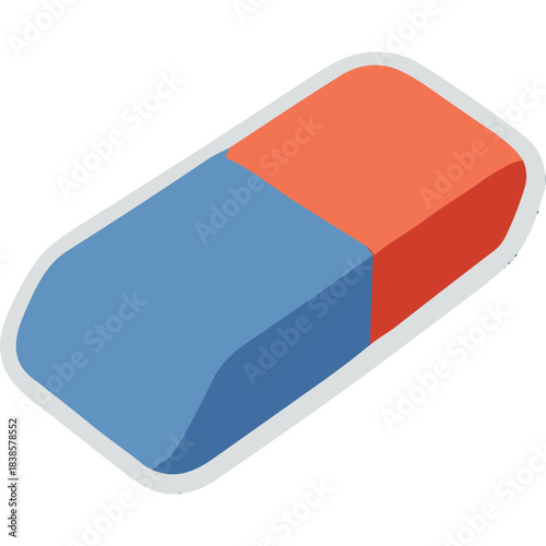 Blue and Red Rubber Eraser With White Outline On Black Background Isolated Simple Graphic Icon Represents Correction And Deletion
