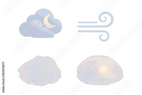 Atmospheric Transformation Icons. Isometric vector illustration set Atmospheric transformations: recognizable shapes in vapor,