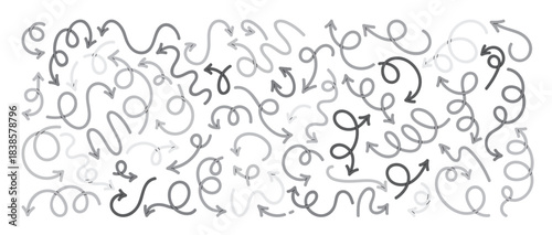 Collection of various hand drawn curved arrows in different directions, ideal for presentations, infographics, and creative design projects, isolated on white background vector illustration