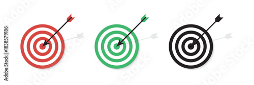 Colorful bullseye targets with arrows symbolizing accuracy, goal setting, and successful achievement.