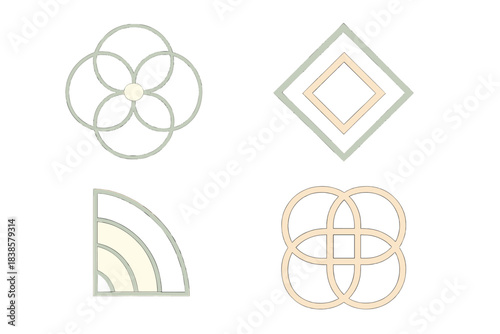 Elegant Hollow Patterns. Isometric vector illustration set Elegant hollow patterns: overlapping outlined shapes creating