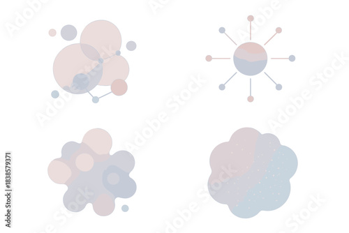 Ink Constellation Art. Isometric vector illustration set Ink bloom constellations: floating pigment dots, connected transparencies