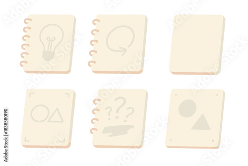 Forgotten Notebook Sketches. Isometric vector illustration set Forgotten notebook ideas: faded pencil sketches, looping