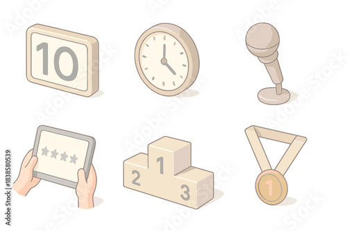 Performance Evaluation Toolkit. Isometric vector illustration set of performance evaluation toolkit: numerical score display,