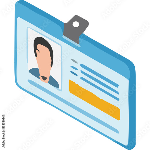 Blue Identification Card with Photo of Man and Text Fields Isolated on Black Background