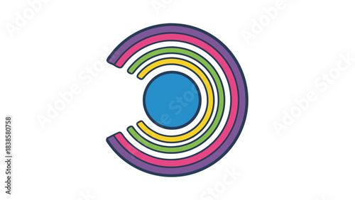 Abstract Colorful Concentric Circles Forming A Partial Ring With A Blue Circle Center Against A Black Background
