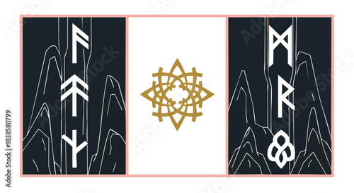 An evocative banner showcases Elder Futhark runes on dark panels, flanking a central golden geometric star, representing Nordic mysticism and spiritual wisdom.