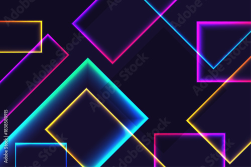 Vivid Neon Shapes on Dark Background – Glowing Abstract Light Effects Vector Design