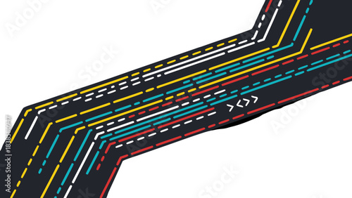 Abstract Digital Art with Colorful Lines and Geometric Shapes on Dark Background Representing Technology and Data Flow