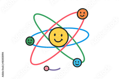Cheerful Scientific Interface. Doodle-style vector illustration of cheerful scientific interface displaying smiling subatomic