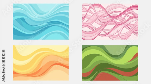 Dynamic abstract wave patterns in vibrant blue pink yellow and green color palettes perfect for modern background design projects