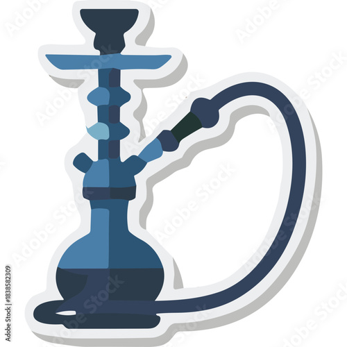 Blue Shisha Pipe with Hose Detailed Flat Design Style Isolated on White Background Graphic Illustration