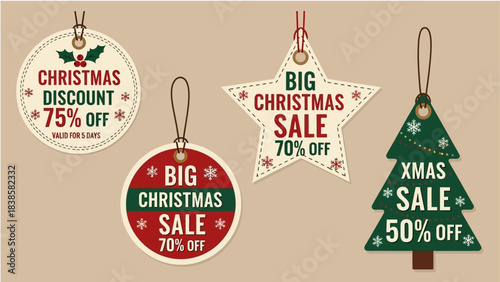 Stunning collection of vintage Christmas sale tags and discount labels perfect for holiday marketing promotions and retail advertising campaigns