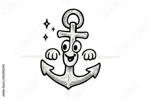 Anchor at Infinity's Edge. Playful doodle anchor gripping the faint glowing edge of existence, tiny sparkles marking the boundary