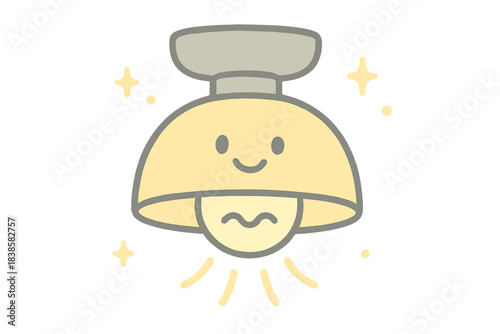 Cheerful Light Fixture. A cheerful light fixture with a friendly restricted-wavelength icon, tiny sparkles floating, soft rounded