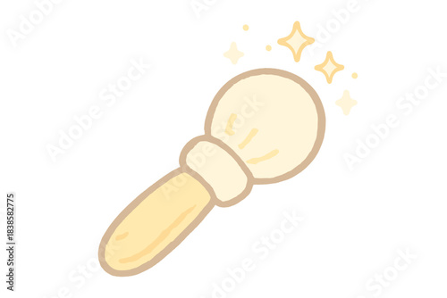 Sparkling Highlight Brush. A playful "highlight" fine-detail brush with tiny sparkles on the bristles, soft rounded doodle style,