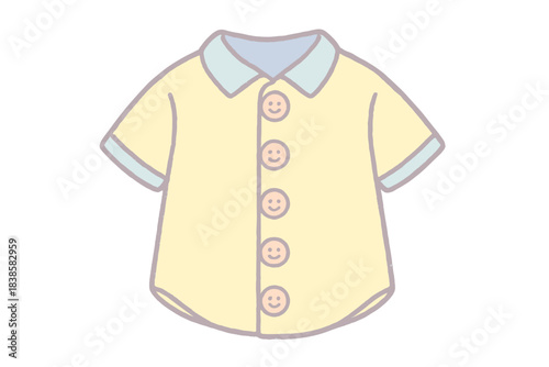 Cheerful Magnetic Shirt. A cheerful shirt with smiling magnetic buttons, soft pastel doodle style, No text, No labels, isolated