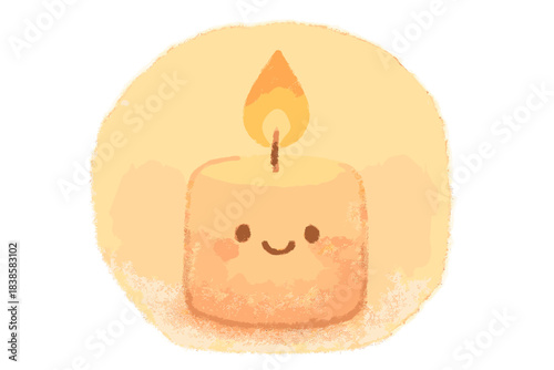 Joyful Candle Glow. A cute candle with a joyful "warmth" glow radius, soft harmonious pastel palette, No text, No labels, isolated