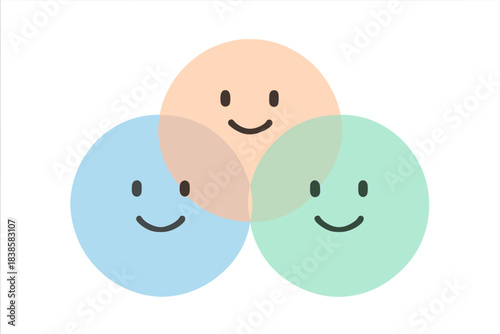 Playful Circle Connections. A smiling overlapping circle set showing playful timing connections, gentle pastel accents, No text,