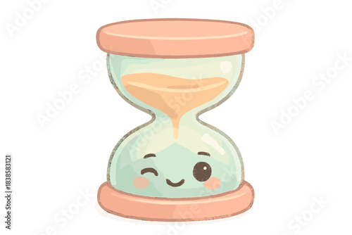 Winking Hourglass Charm. A cute "regret remediation" hourglass with a winking expression, soft harmonious pastel palette, No text,