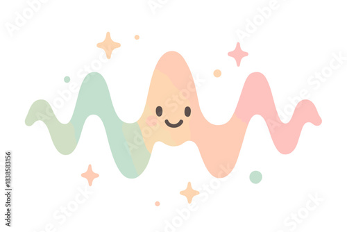 Joyful Wave Sparkles. A smiling wave indicator with tiny floating joyful sparkles, gentle pastel accents, No text, No labels,