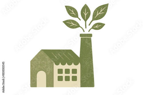 Eco-Friendly Textile Factory. a friendly factory emitting leaves instead of smoke, symbolizing sustainable textile production,