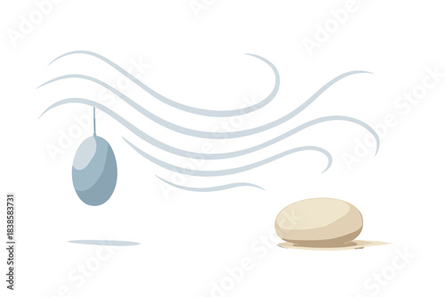 Harmony in Motion. a gentle breeze shown as flowing lines keeping a suspended balance between two calm objects, sky blue and cream