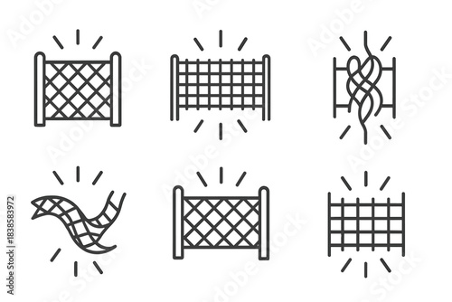 Luminous Weave Icons. Icons for: luminous weave water gates, glowing thread barriers, light-fiber path regulators, radiant textile