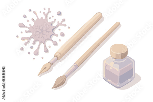 Ink Droplets Chaos. Isometric vector illustration set Controlled chaos composition: ink droplets creating natural fractal splatter