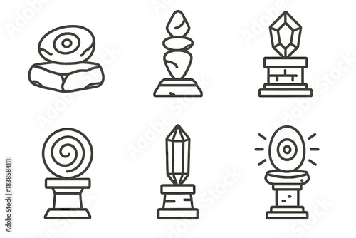 Mystical Stone Icons. Icons for: karmic stone stands, balanced gem pillars, destiny-bound mineral pedestals, circular energy