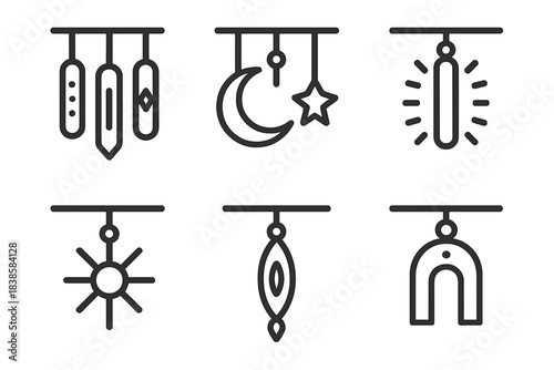 Sacred Hanging Symbols. Icons for: ceremonial beam pendants, sacred hanging symbols, radiant ritual bars, suspended light