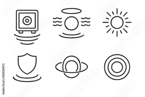 Radiant Sound-Ring Icons. Icons for: floating safe-space vibrations, gentle oscillating halos, radiant sound-ring sanctuaries,