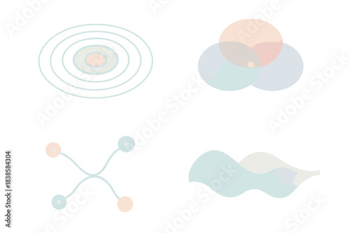 Soft Geometric Ripples. Isometric vector illustration set Soft motion geometry: water-like ripples spreading in harmony,