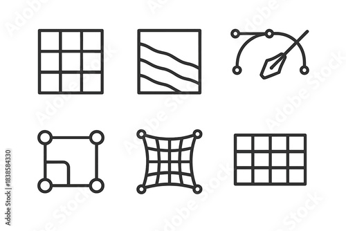 Delicate Framework Lines. Line vector icons of a framework rut for delicate edits: shallow grid grooves, gentle structure furrows,