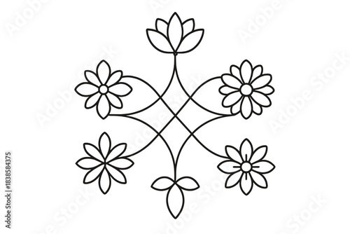 Floral Vector Symphony. Line vector icons of a floral junction with fine distinctions: petal-shaped nodes, radiant blossom