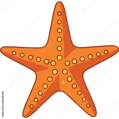 Bright Orange Starfish Illustration With Yellow Dots And Outline On A Transparent Background