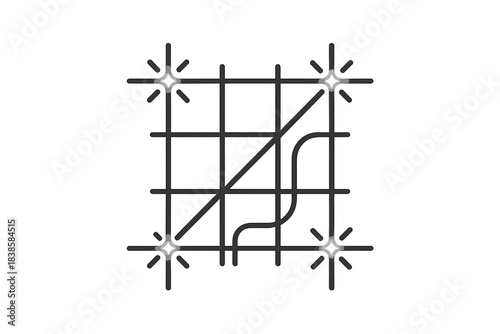 Radiant Grid Framework. Line style icons of a gleaming grid offering guidance: structured squares with radiant intersections,