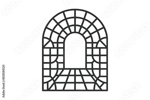 Geometric Mosaic Gateway. Line style icons of a mosaic gateway to comprehension: tiled pattern forming radiant entrance, geometric