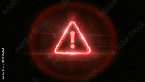 赤い警告アイコンがきらめき、デジタルコードの雨がさらさら流れるサイバー空間を表現。危機感と未来への強さや回復力を感じさせ、セキュリティ関連の広告