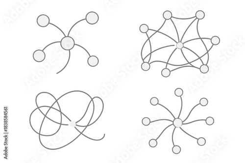 Luminous Line Art. Line style icons of delicate tonal networks: luminous centers linking through soft gradients, balanced geometry