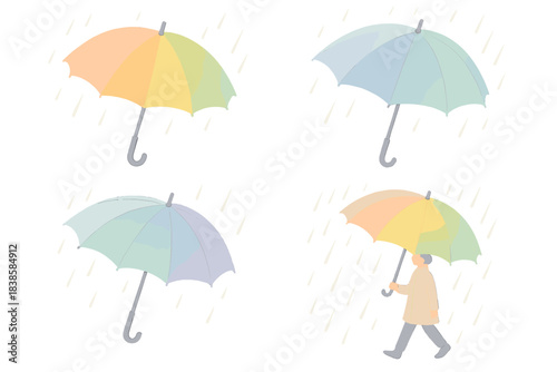 Chromatic Rain Canopy. Isometric vector illustration set Chromatic rain canopy: umbrella panels blending colors with temperature,