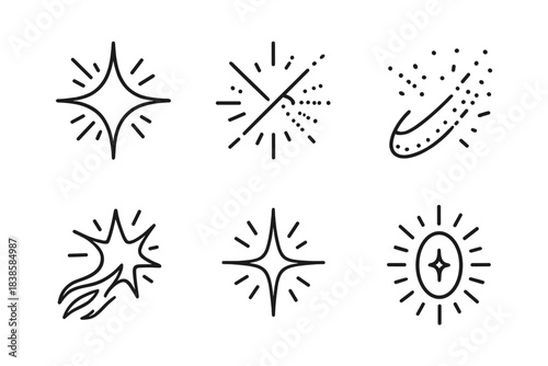 Luminous Line Icons. Line style icons of customized glimmers in engravings: detailed glow, carved line, luminous trace, artistic