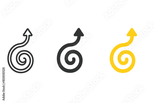 Storytelling Spiral Icons. three minimal vector icons of a storytelling spiral representing emotional progression and climax, line