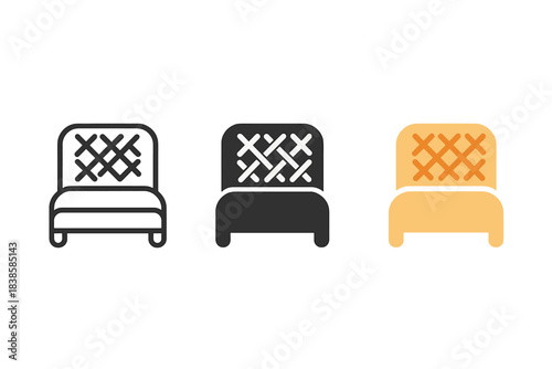 Minimalist Thread Icons. three minimal vector icons of woven threads shaping a minimal bed frame with soothing design, line