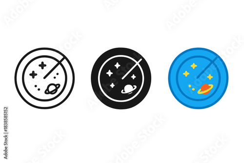 Minimal Space Map Icons. three minimal vector icons of a minimal sonar-inspired map representing space via echoes, line outline