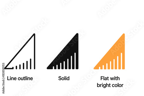 Tension Curve Icons. three minimal vector icons of tension curve representing buildup and unresolved rhythm, line outline style,