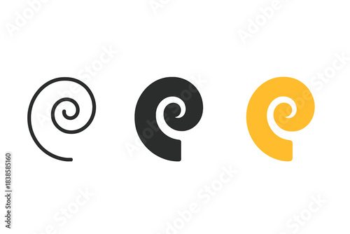 Narrative Flow Icons. three minimal vector icons of an elegant spiral curve visualizing the emotional arc of narrative flow, line